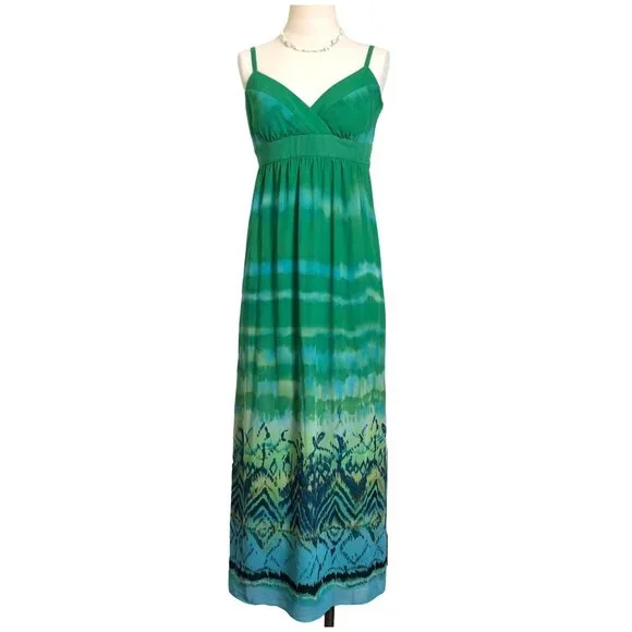 MSK | Dresses | Msk Green Print Sleveless Maxi Dress Size | Poshmark
